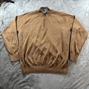 Peter Millar Crown Comfort Cashmere 1/4 Zip Sweater Mens Large Brown Golf
